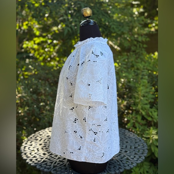 Ann Taylor elegant short sleeve eyelet blouse - size L - Picture 3 of 4